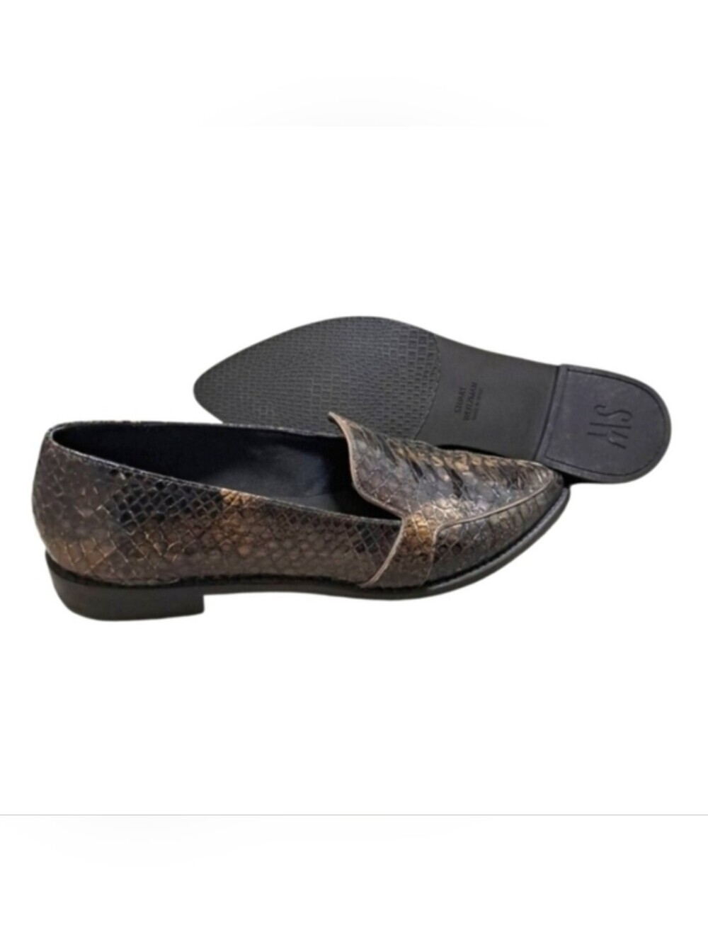 Stuart Weitzman Black and Brown Snakeskin Loafers Womens 9M - Picture 16 of 16